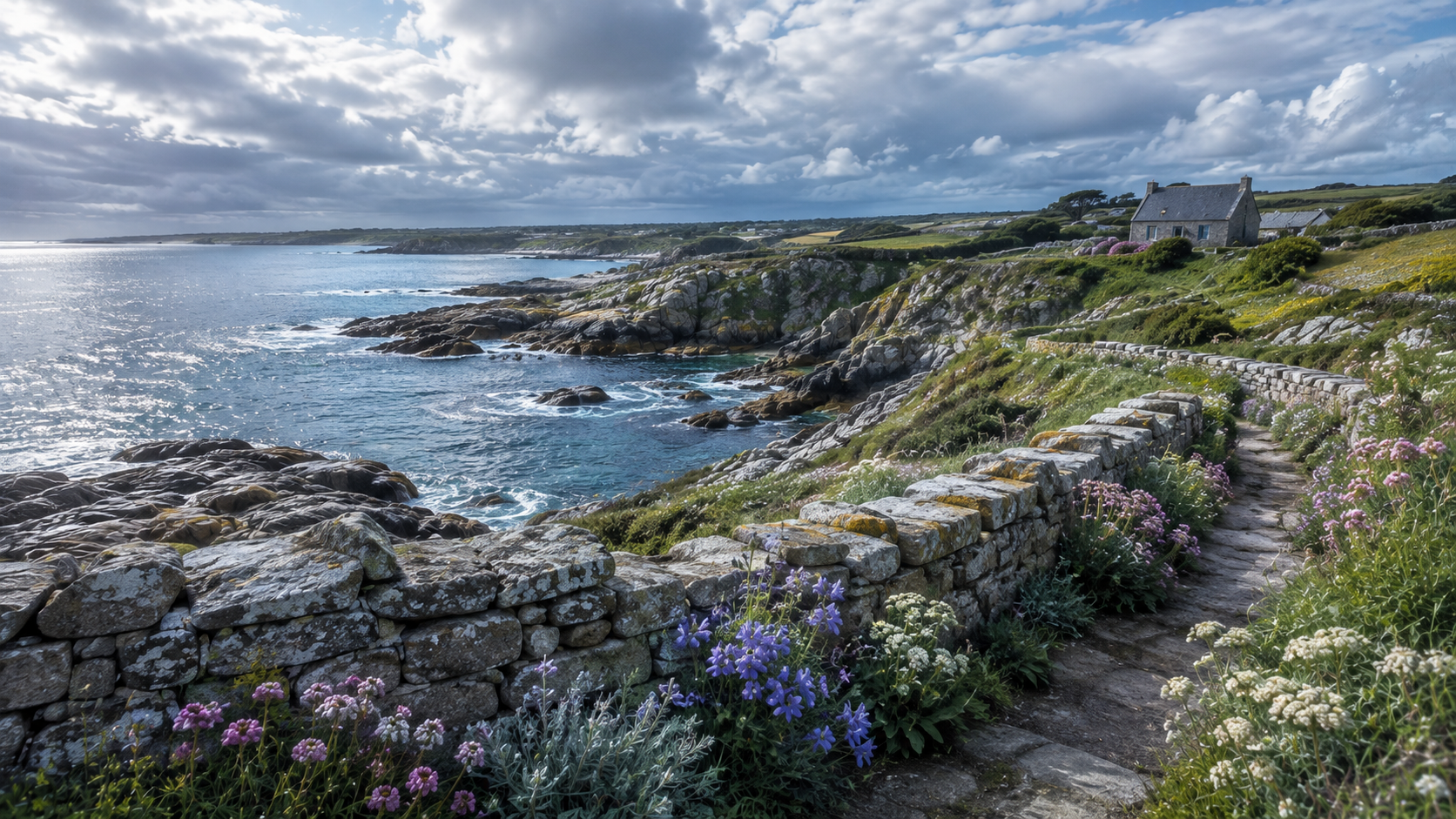A cool Brittany coastline of blue Atlantic water, rain-washed granite, violet wildflowers and silvery skies captures the refined depth of the True Summer color palette.