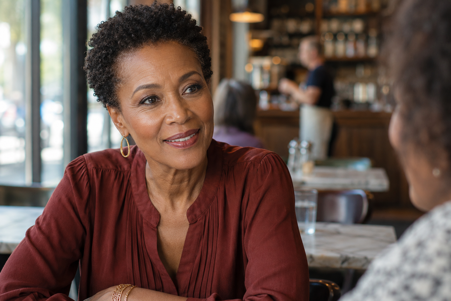 Polished natural makeup for women over 50 pairs skin-like coverage with softly defined eyes, flattering cheek color and a natural lip for an effortless everyday look.