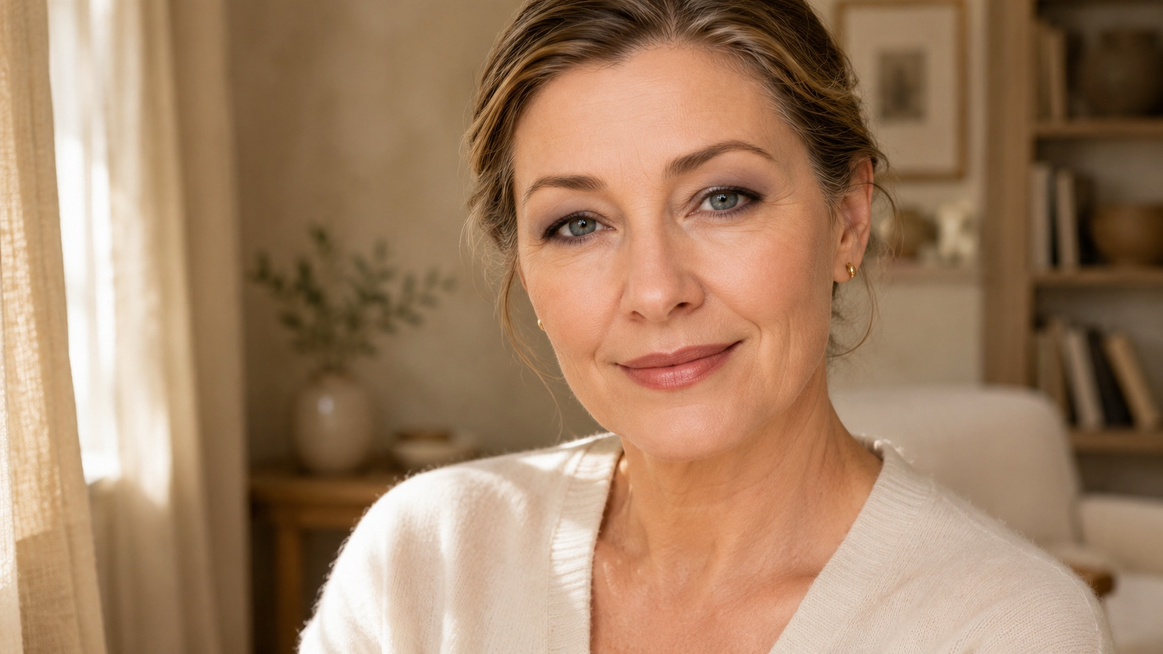 Graceful closing portrait from the Hooded Eyes Beauty Masterclass, showing subtle makeup placement techniques that enhance mature hooded eyes while celebrating their natural beauty.