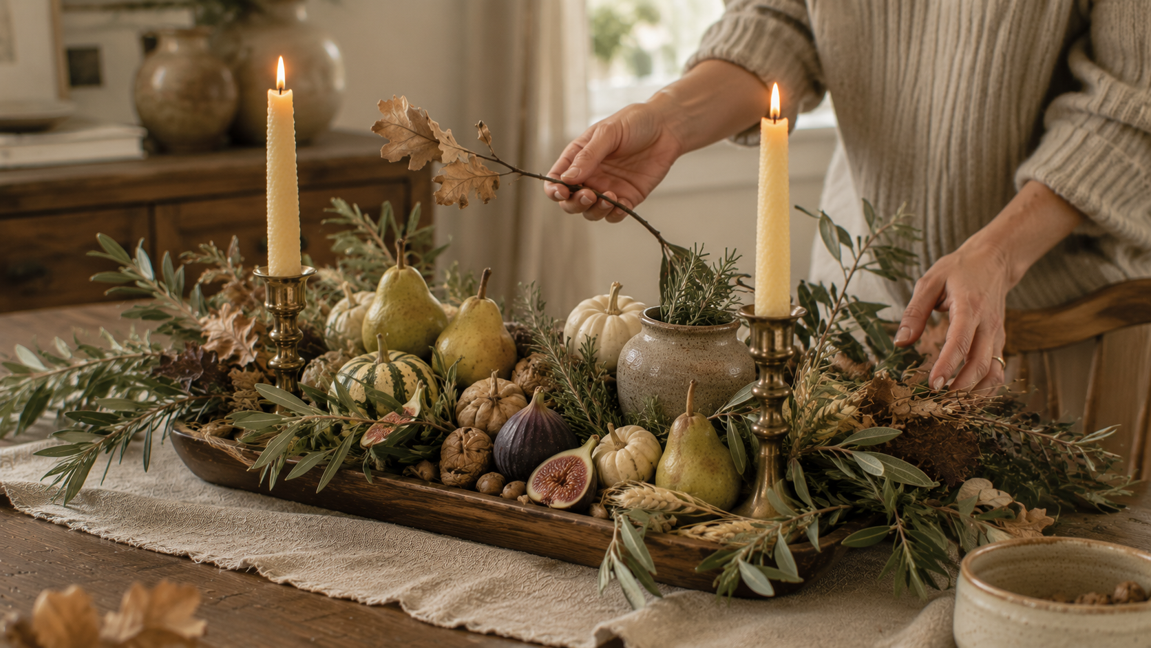 Step 7 of a harvest centerpiece tutorial shows the final edit, removing one branch to create balance, breathing room, and a naturally elegant arrangement shaped by thoughtful restraint.