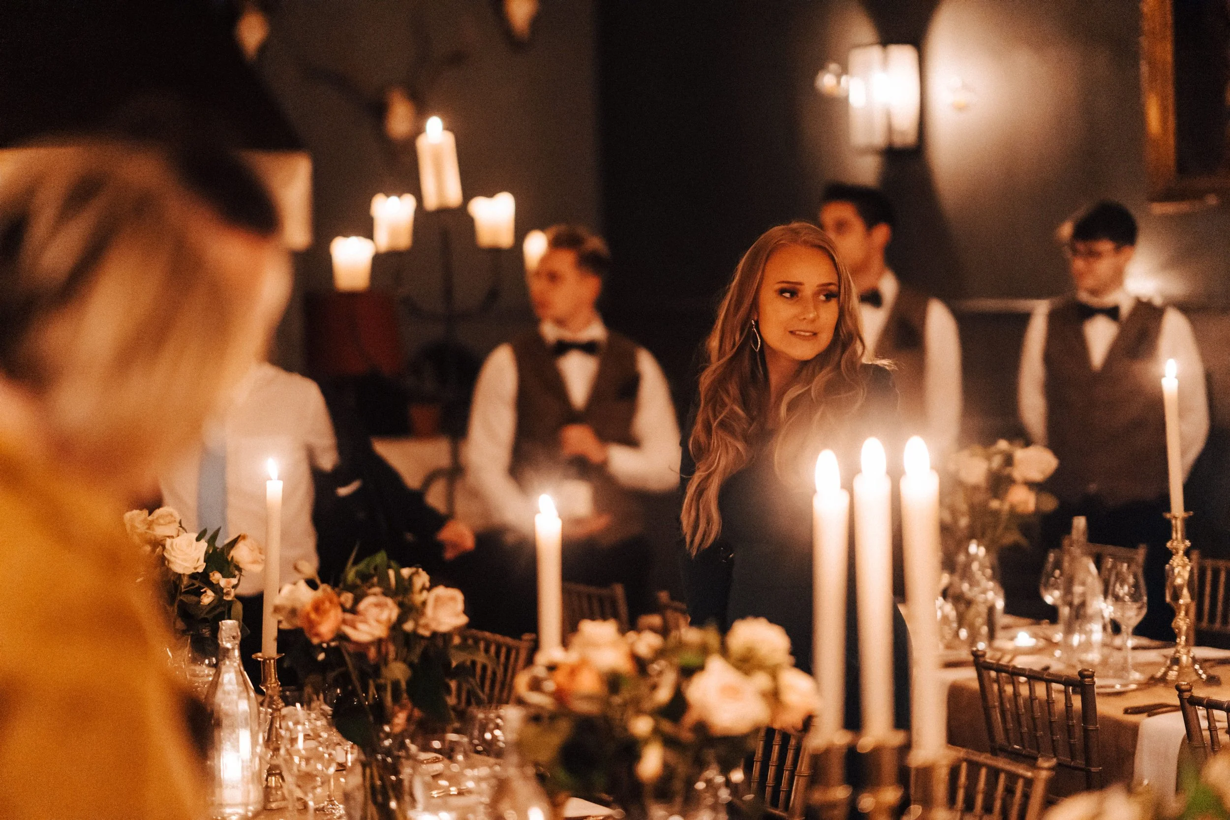 Romantic intimate wedding with candlelit