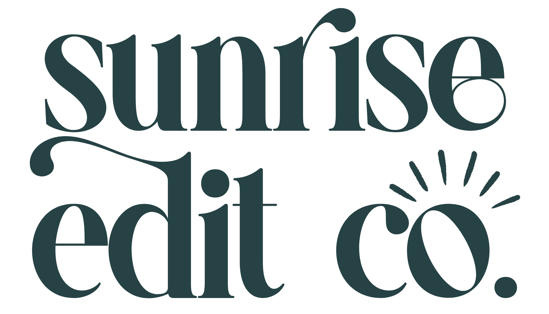 Teal retro style wordmark saying Sunrise Edit Co. with sun rays over the o.