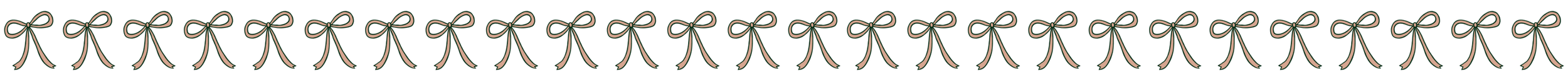 A hand-drawn repeating pink bow border that has a whimsical style.