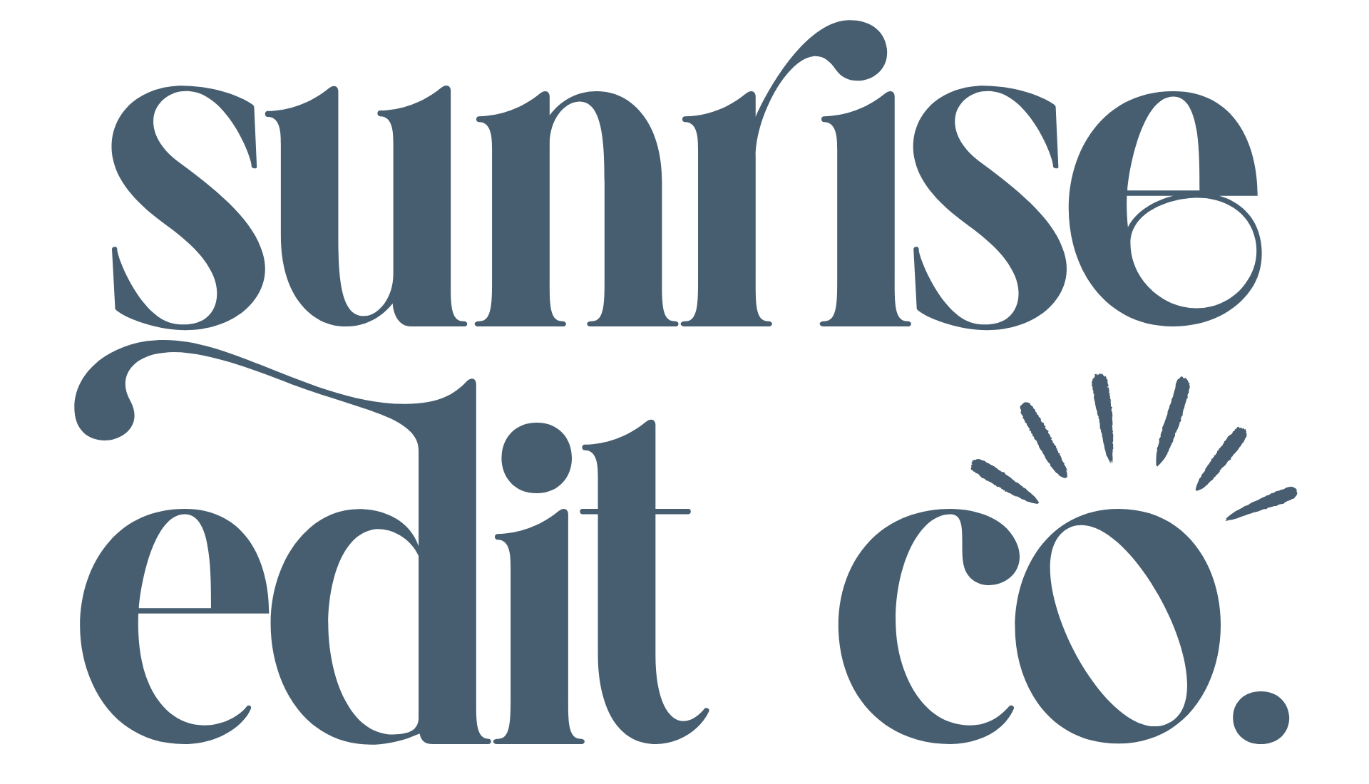 Blue retro style wordmark saying Sunrise Edit Co. with sun rays over the o.