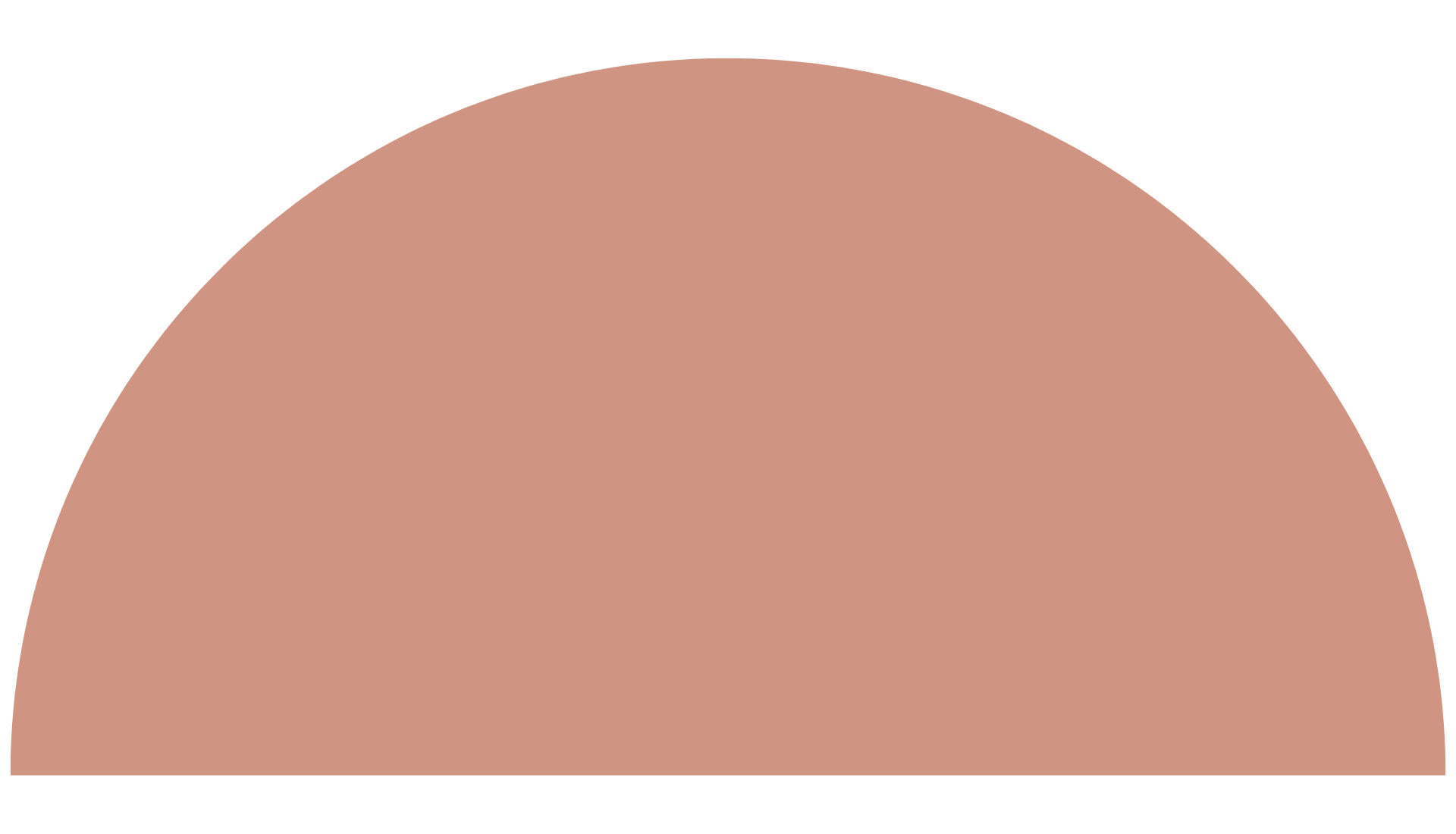 Terracotta half circle that resembles the shape of the sun rising from the horizon.
