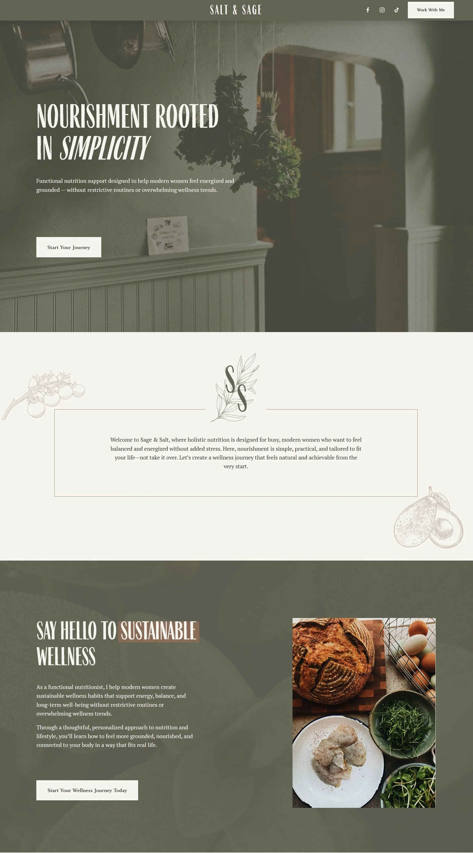 Screenshot of hero section for holistic nutrition website.