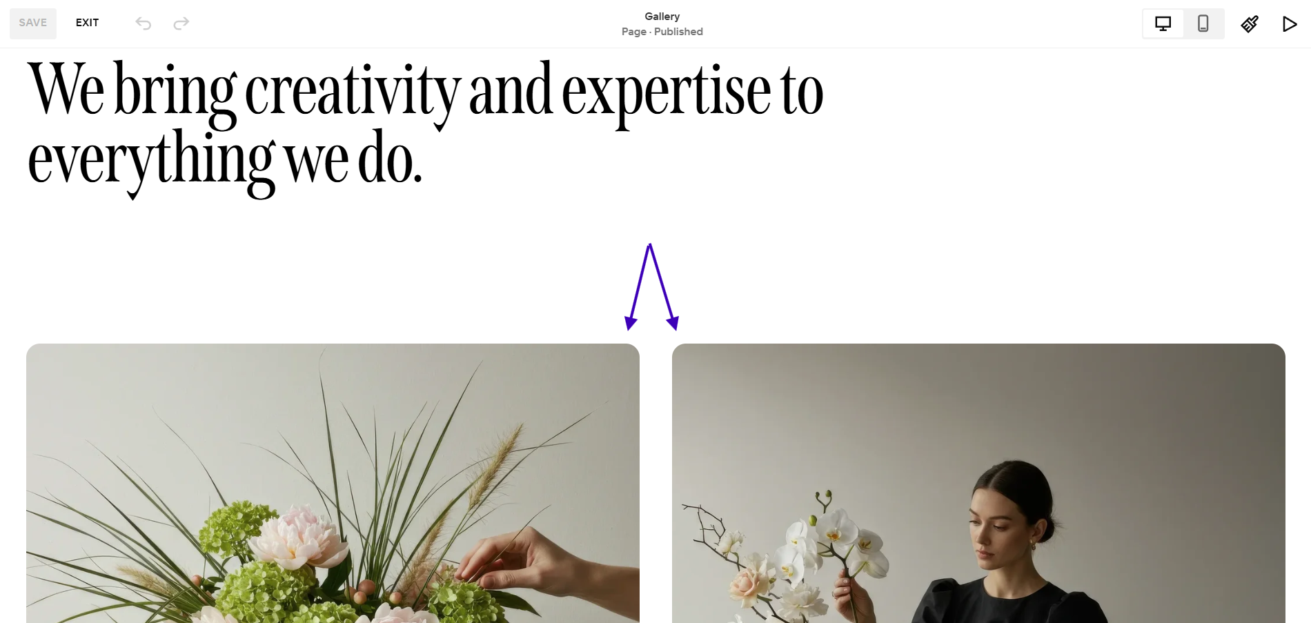 A screenshot showing how when the above CSS code is applied, the images in a gallery section take on a rounded corner style in Squarespace.