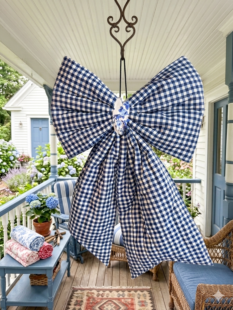 Navy & White Gingham Large Bow