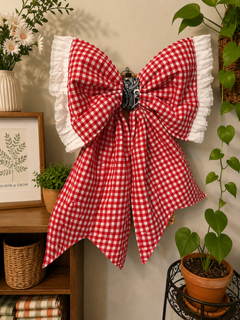Plaid Red and White Bow