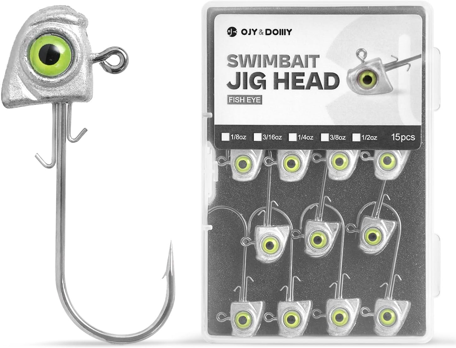 OJY&DOIIIY Swimbait Jig Heads with Chartreuse Fish Eye