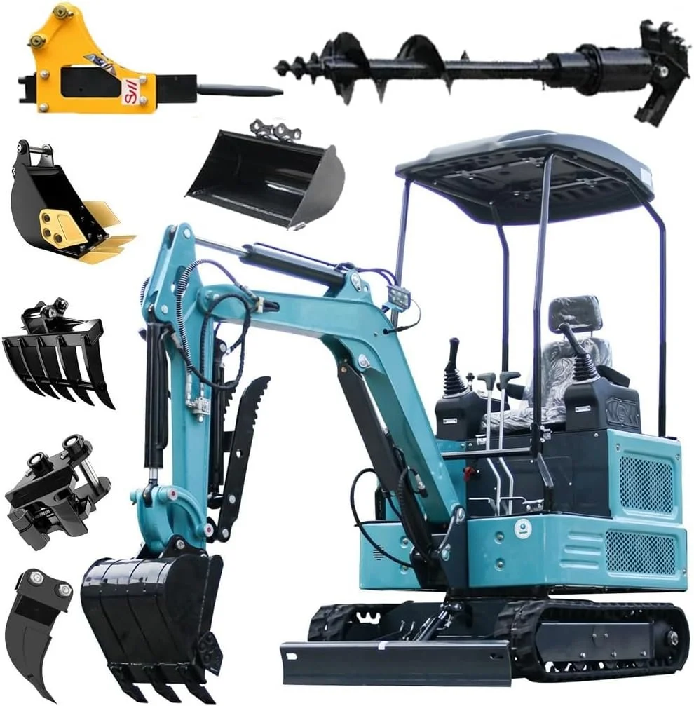 4000lb Mini Excavator with Kubota—Diesel Engine | Compact Excavator for Digging, Trenching, Farm & Landscaping | EPA Certified Shipping & Unloading Included (Turquoise Blue（+8）)