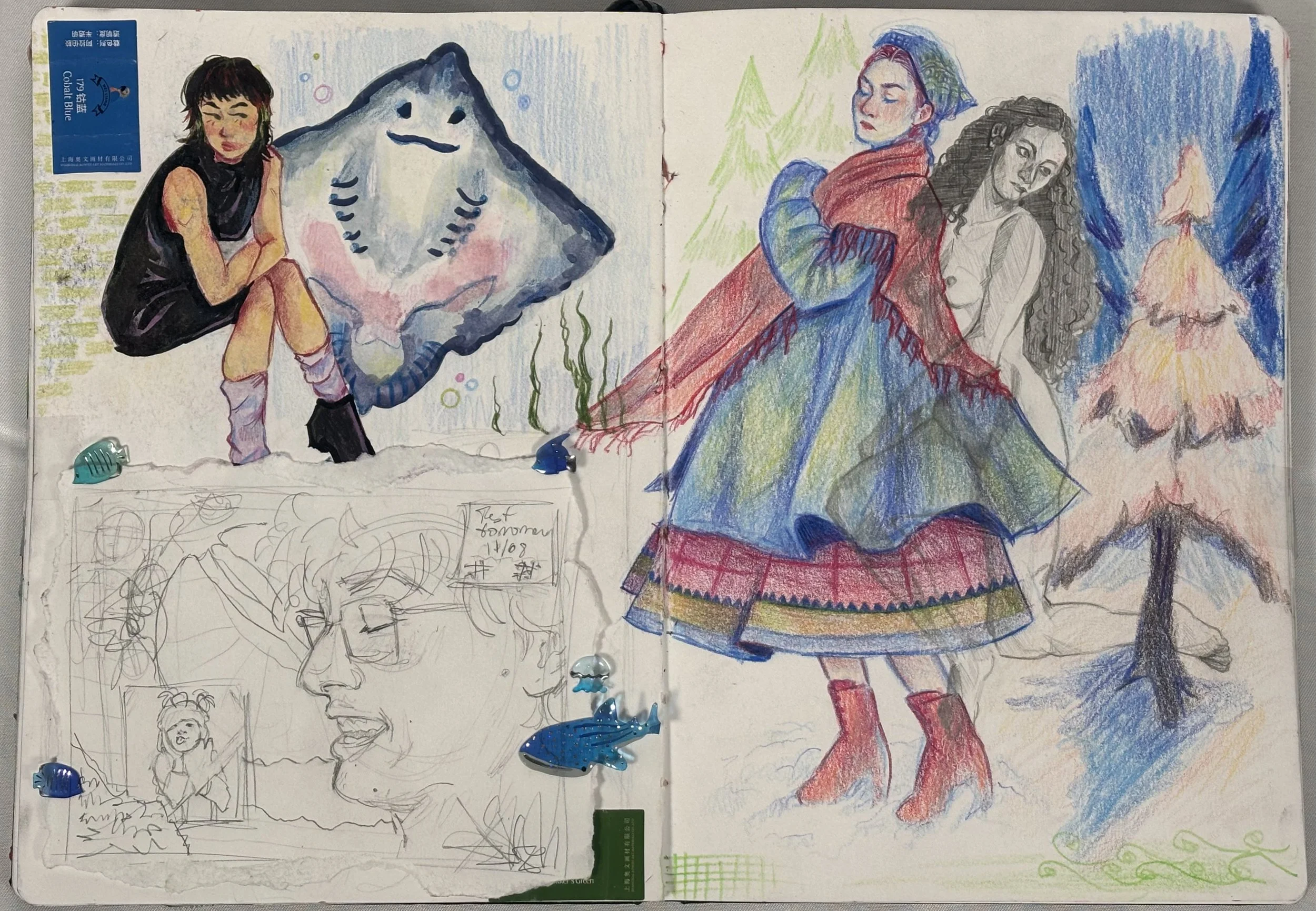 Sketchbook Page Sample - Colored Pencil & Watercolor