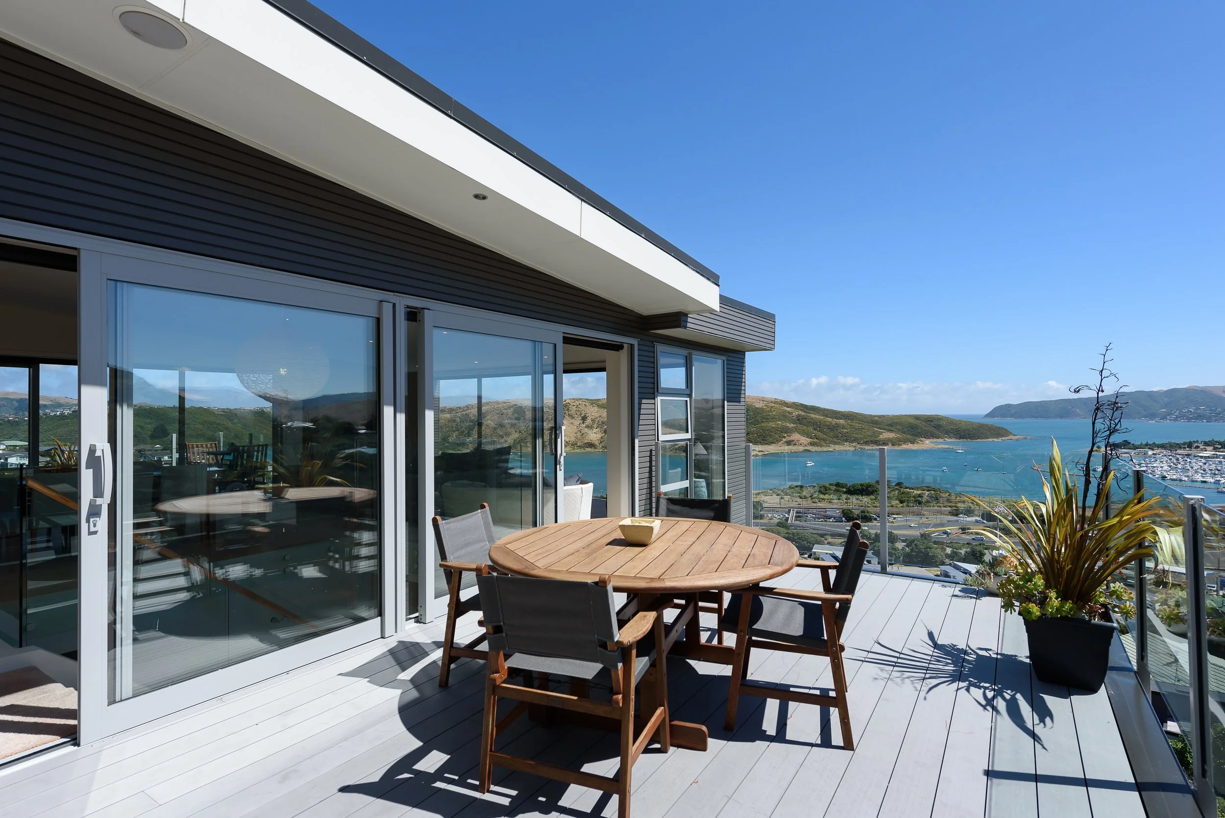 View from beautifully positioned home designed by Intelligent design, looking out to Mana Island