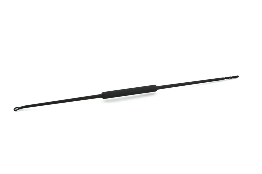 Black cleaning tool with a long handle and a small loop at one end, possibly a grill or oven cleaning brush.
