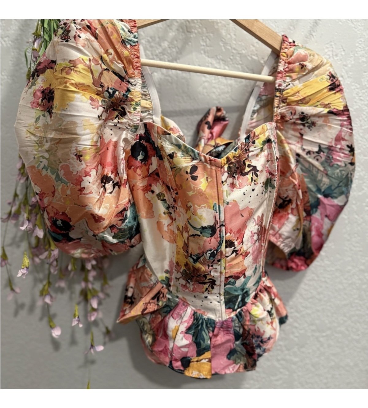 Hemant & Nandita pink & orange puff sleeve Ruffled Blouse