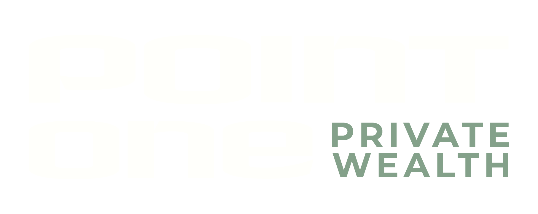 Logo with large bold white text reading "POINT ONE" and smaller green text underneath that says "PRIVATE WEALTH".
