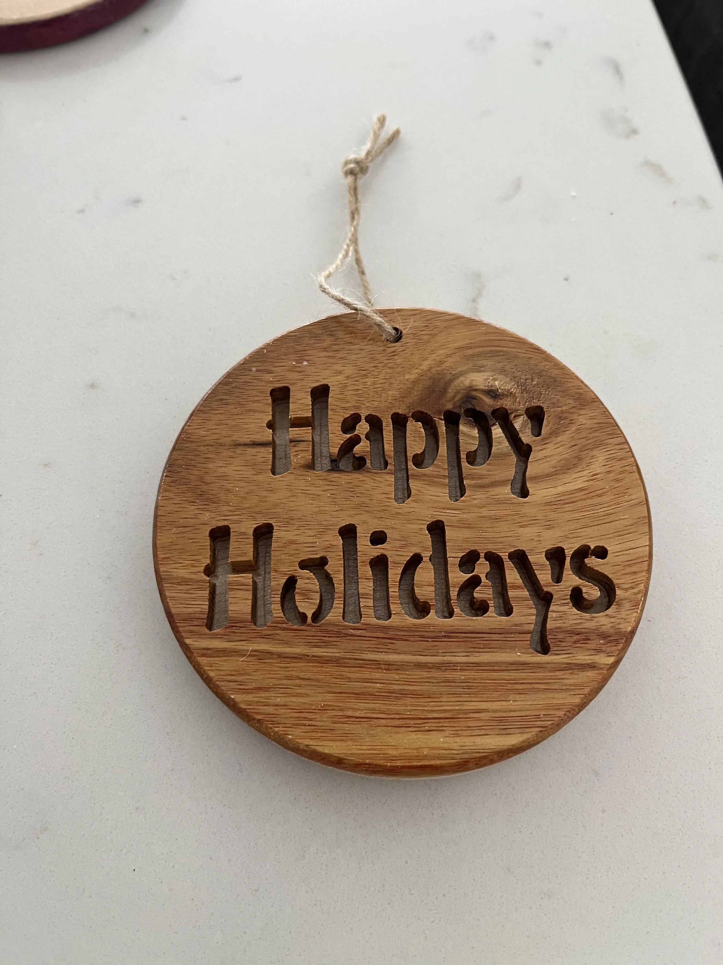 Rustic Wooden Circle Ornament - Happy Holidays