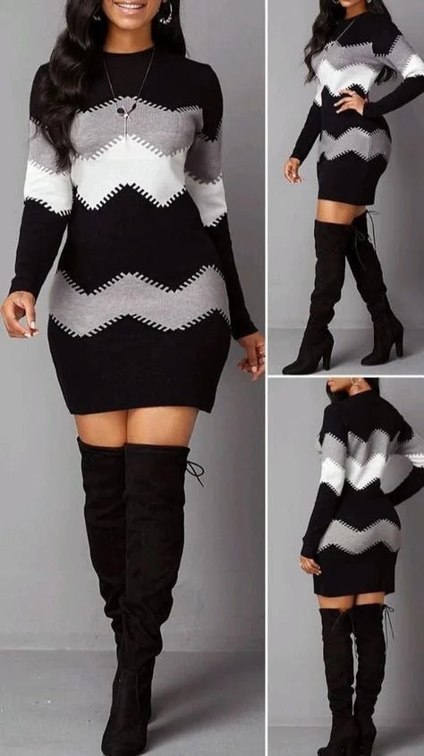 Chevron Knit Sweater Dress