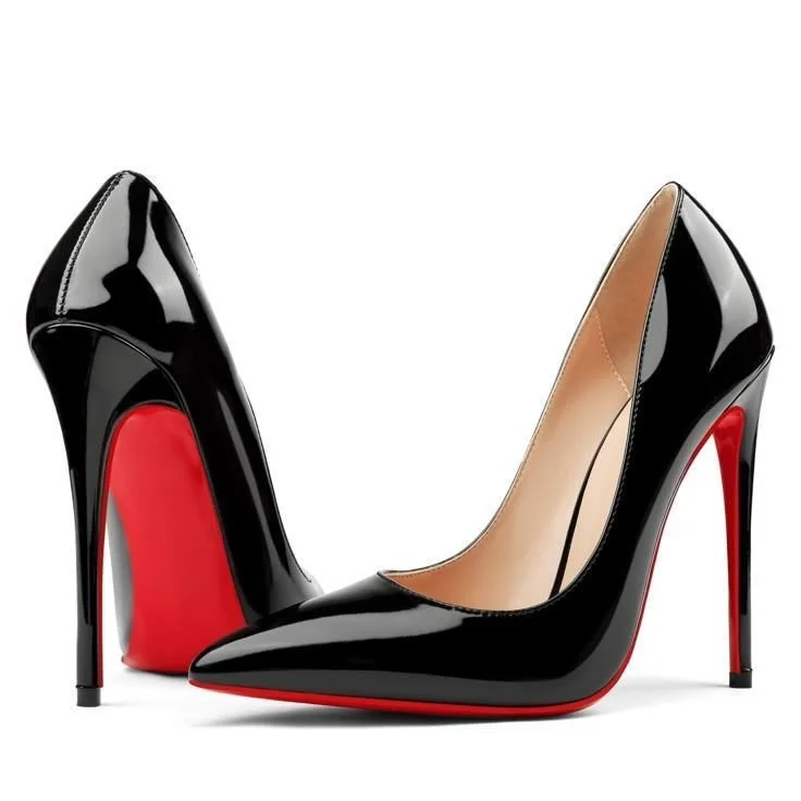 Classic Black Patent Leather Heels - Iconic Red Sole
