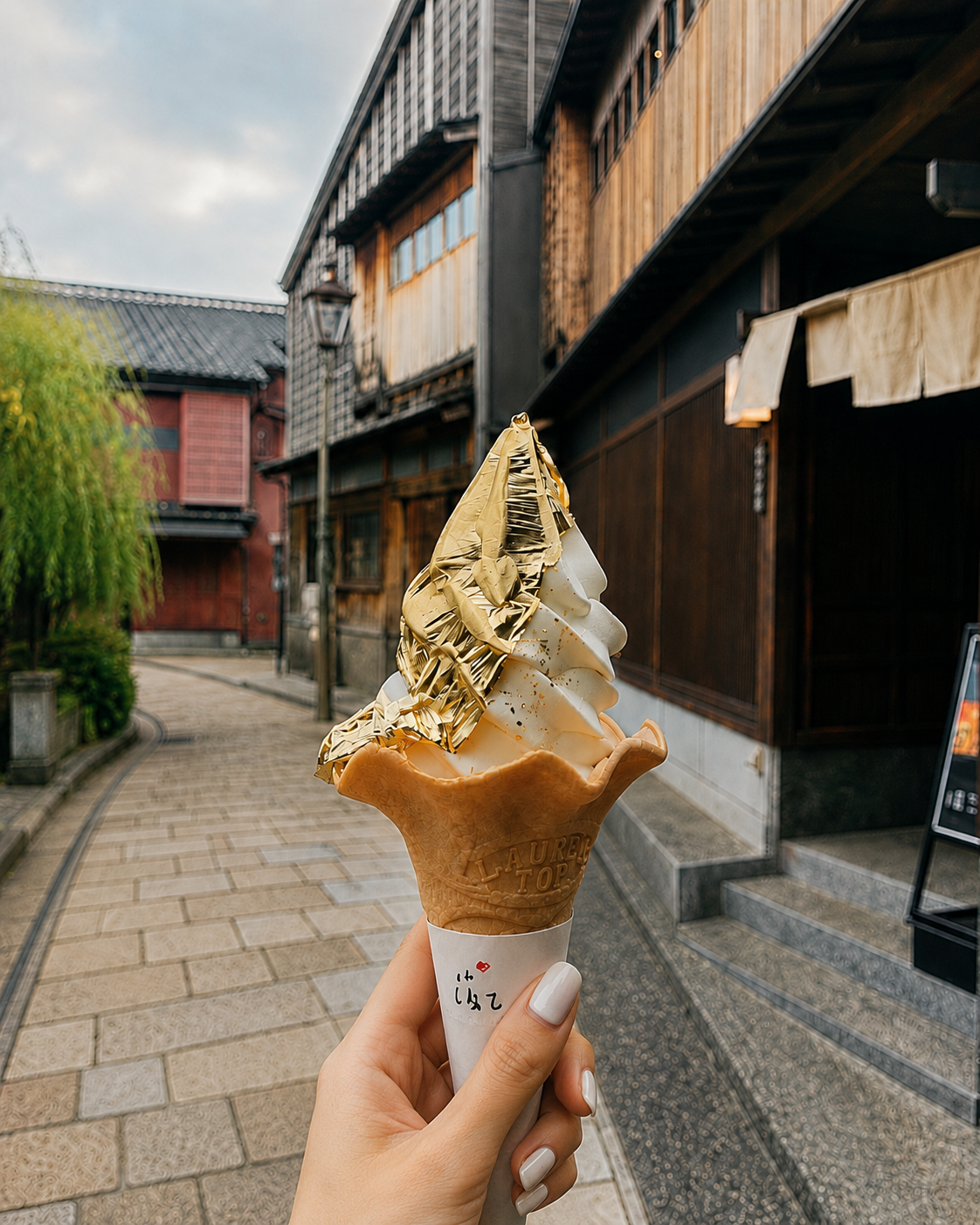 Gastronomía y lujo sutil: el icónico helado con pan de oro en Higashi Chaya, Kanazawa.