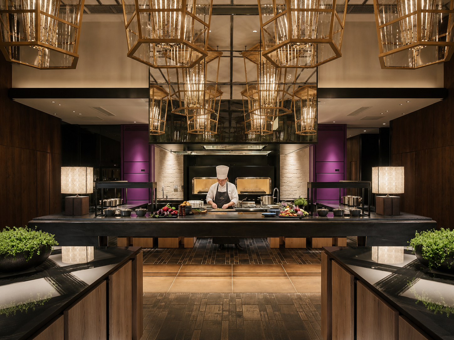 Cocina abierta y simetría arquitectónica: la experiencia culinaria en el Hyatt Centric Kanazawa.