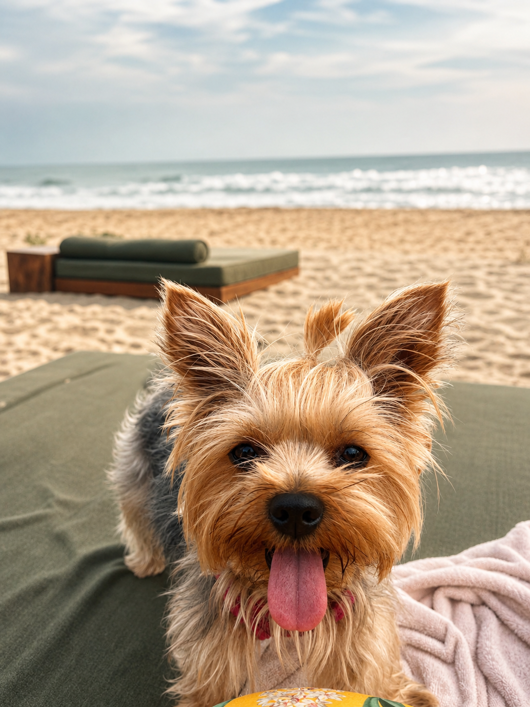 Postales de una perrita feliz en la arena