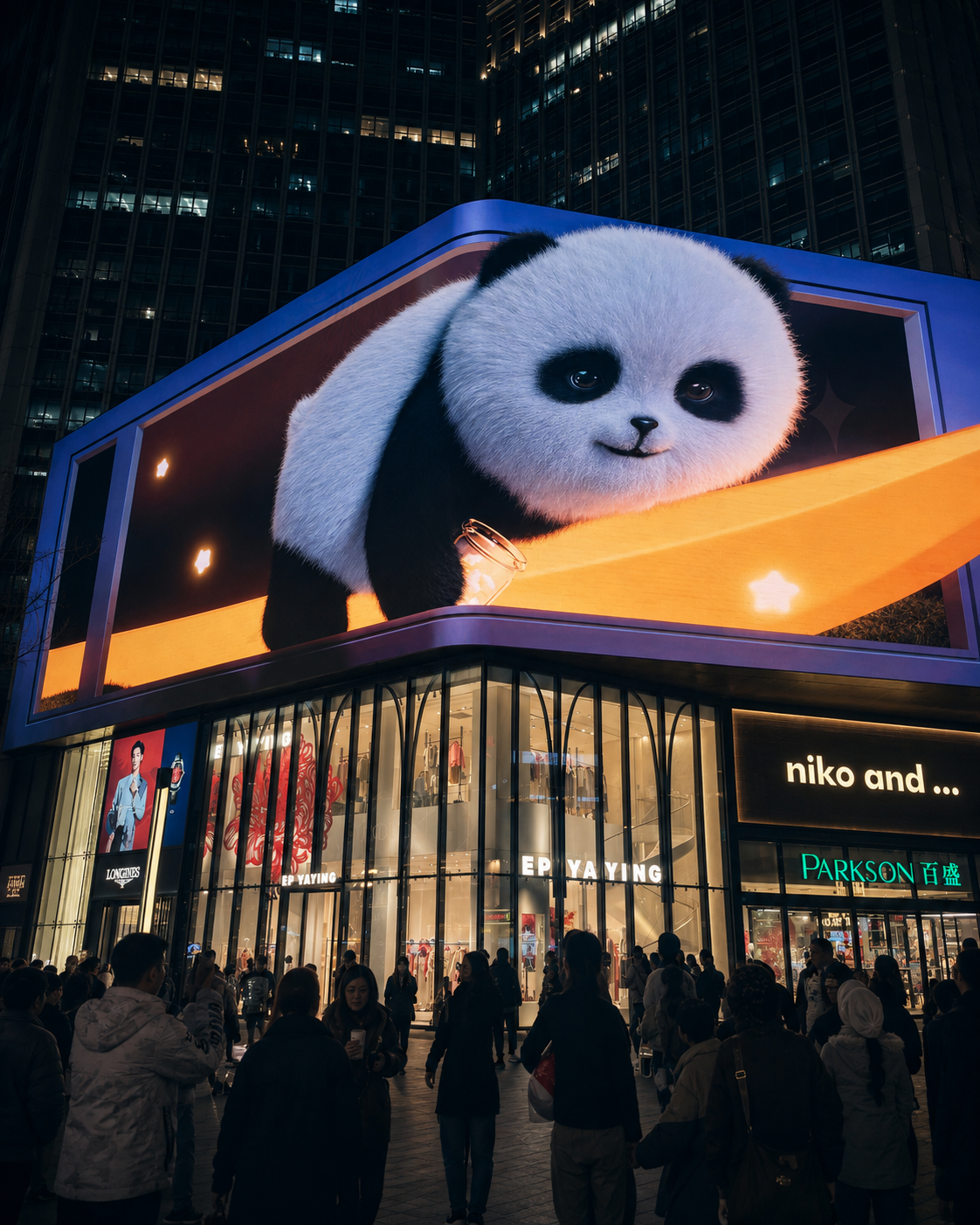 Un panda en 3D que ilumina la noche de Chengdu