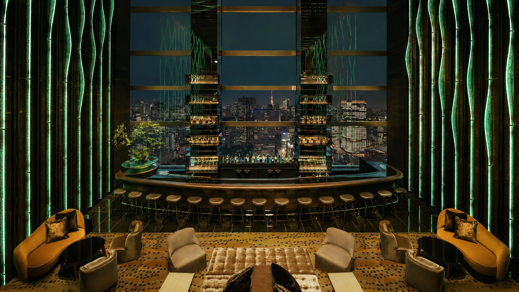 Lobby de dos plantas y Sky Gallery Lounge Levita en The Prince Gallery Tokyo Kioicho, un hotel de lujo silencioso en Tokio.