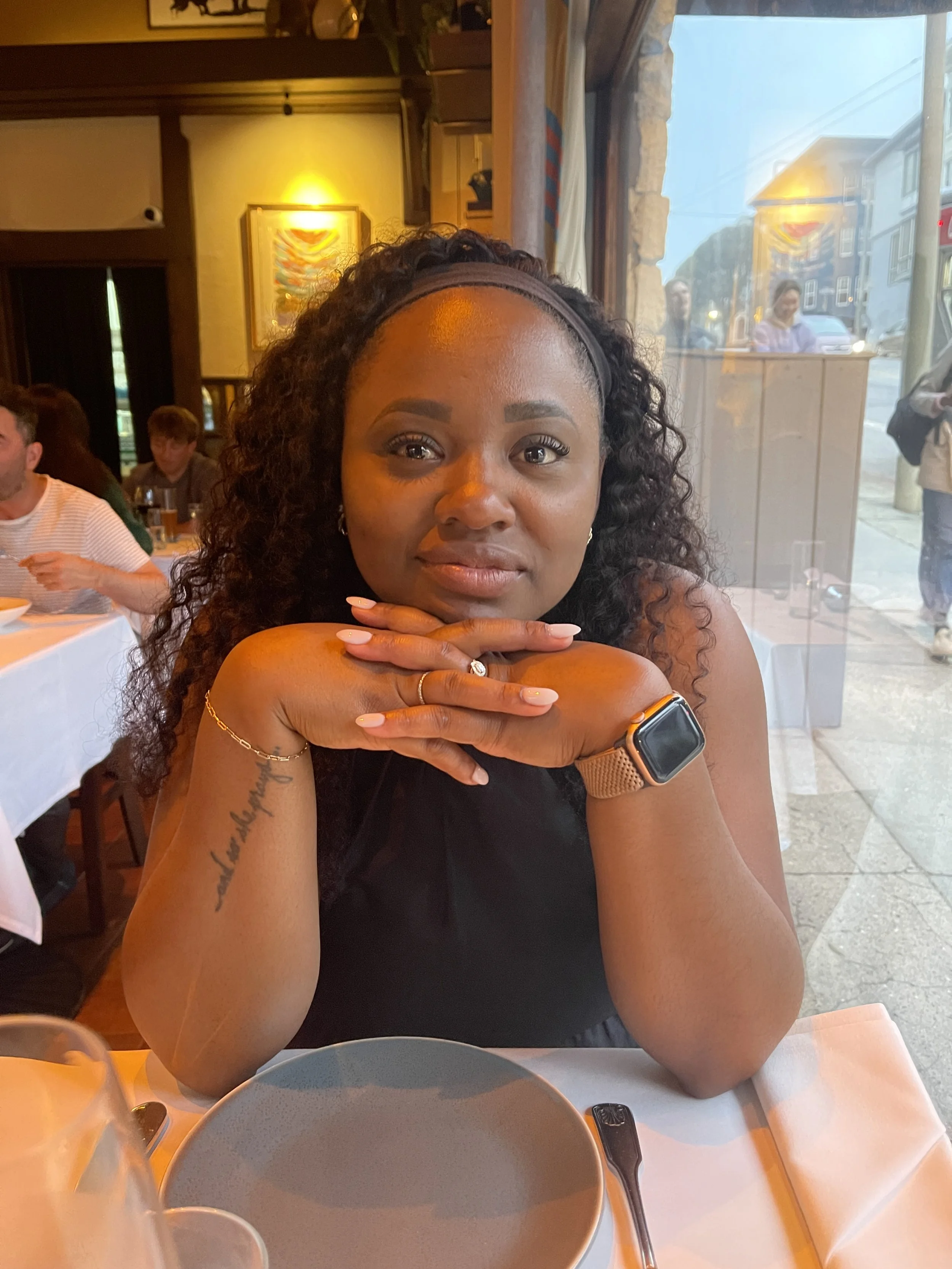 My Beautiful wife on our engagement dinner after proposing.