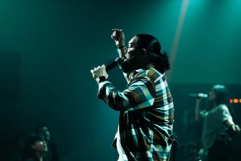 Leading worship at church