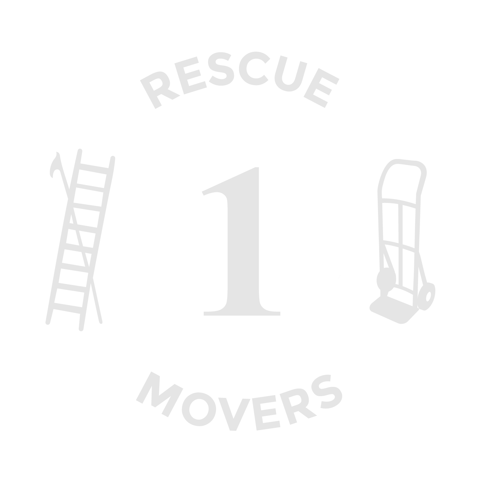 Rescue 1 Movers logo: a red firefighter-style Maltese cross badge with the number 1 in the center, flanked by ladders and a hand truck.