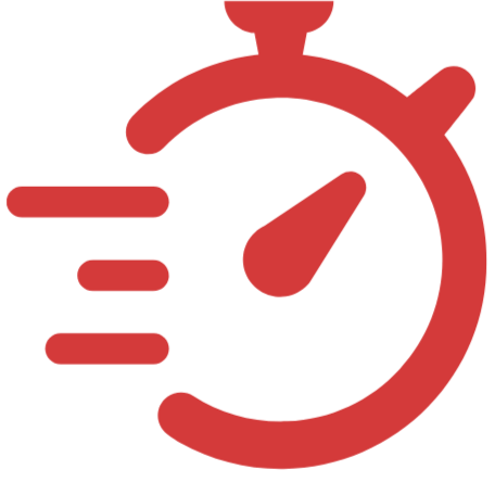 Icon of a red stopwatch with motion lines indicating speed or urgency.