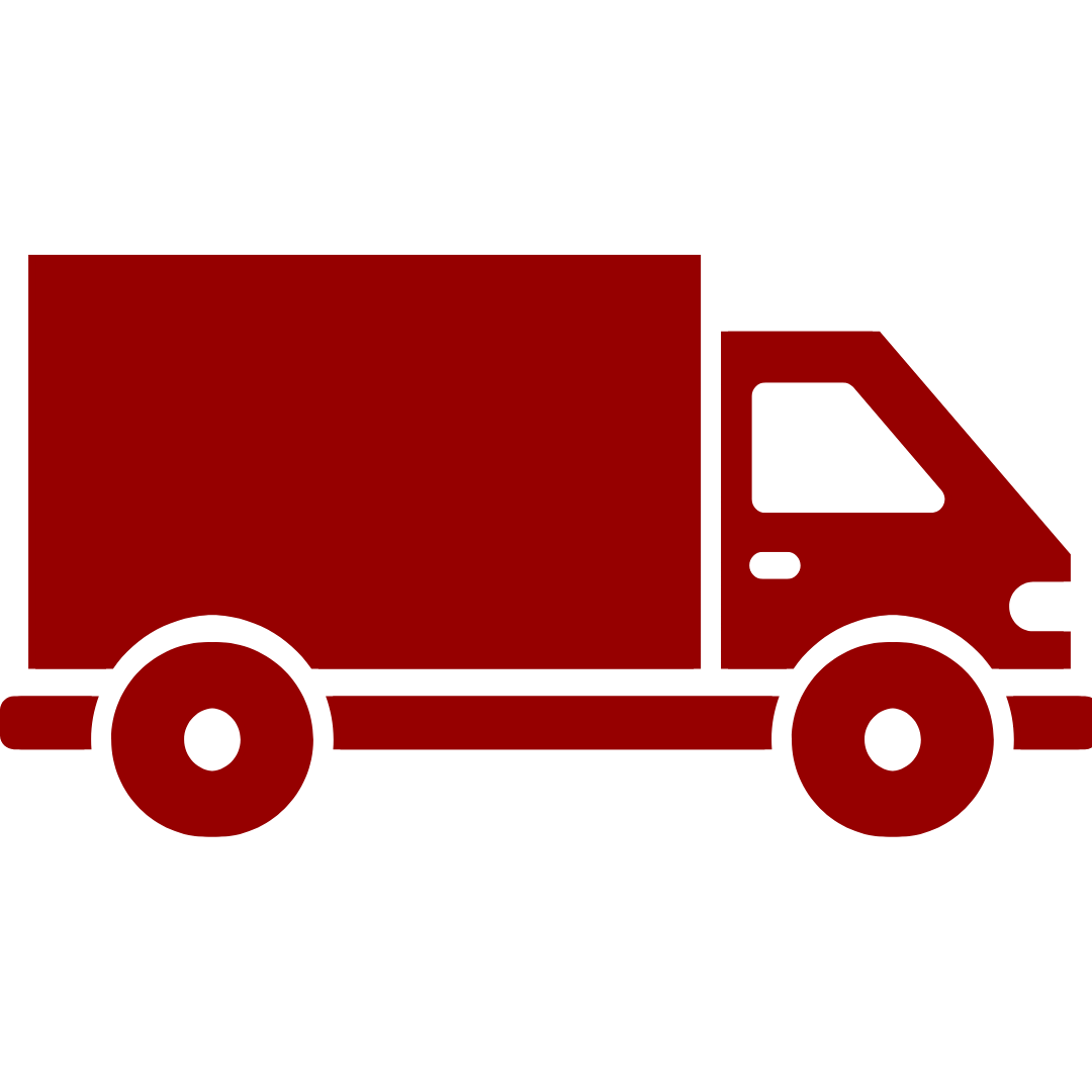 Red delivery truck icon with a black outline.