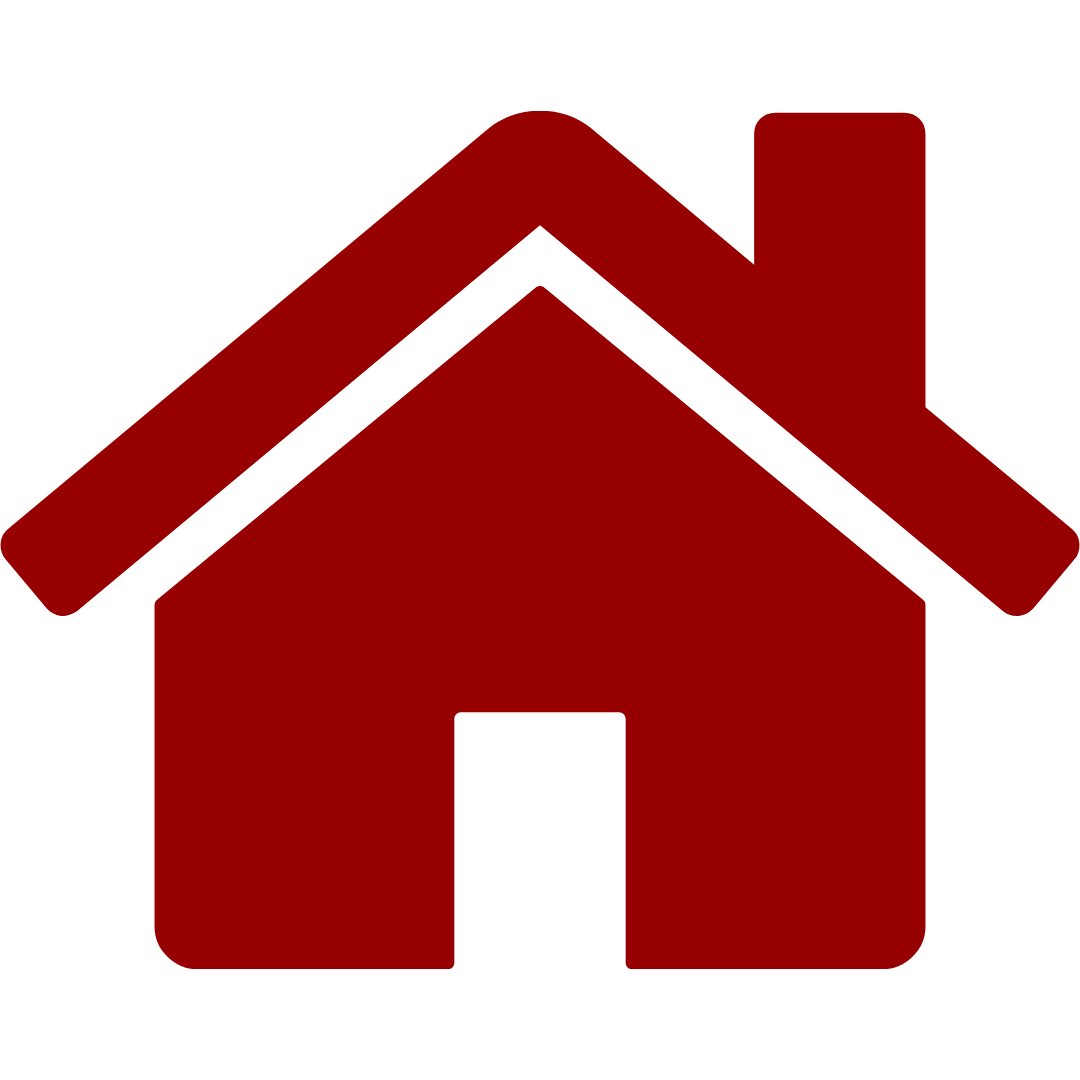 A red icon of a house with a roof and a chimney.