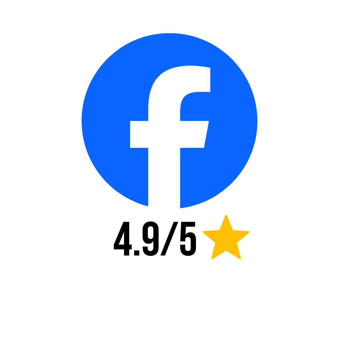 Facebook logo with a 4.9 out of 5 star rating for Rescue 1 Movers.