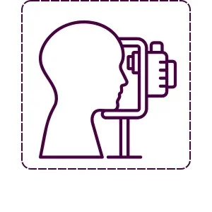 Outline of a person's head facing a medical imaging device, representing a brain scan or MRI.