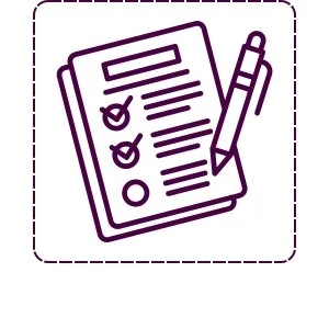 Checklist with a pen, showing checked items and a blank circle for an unchecked item.