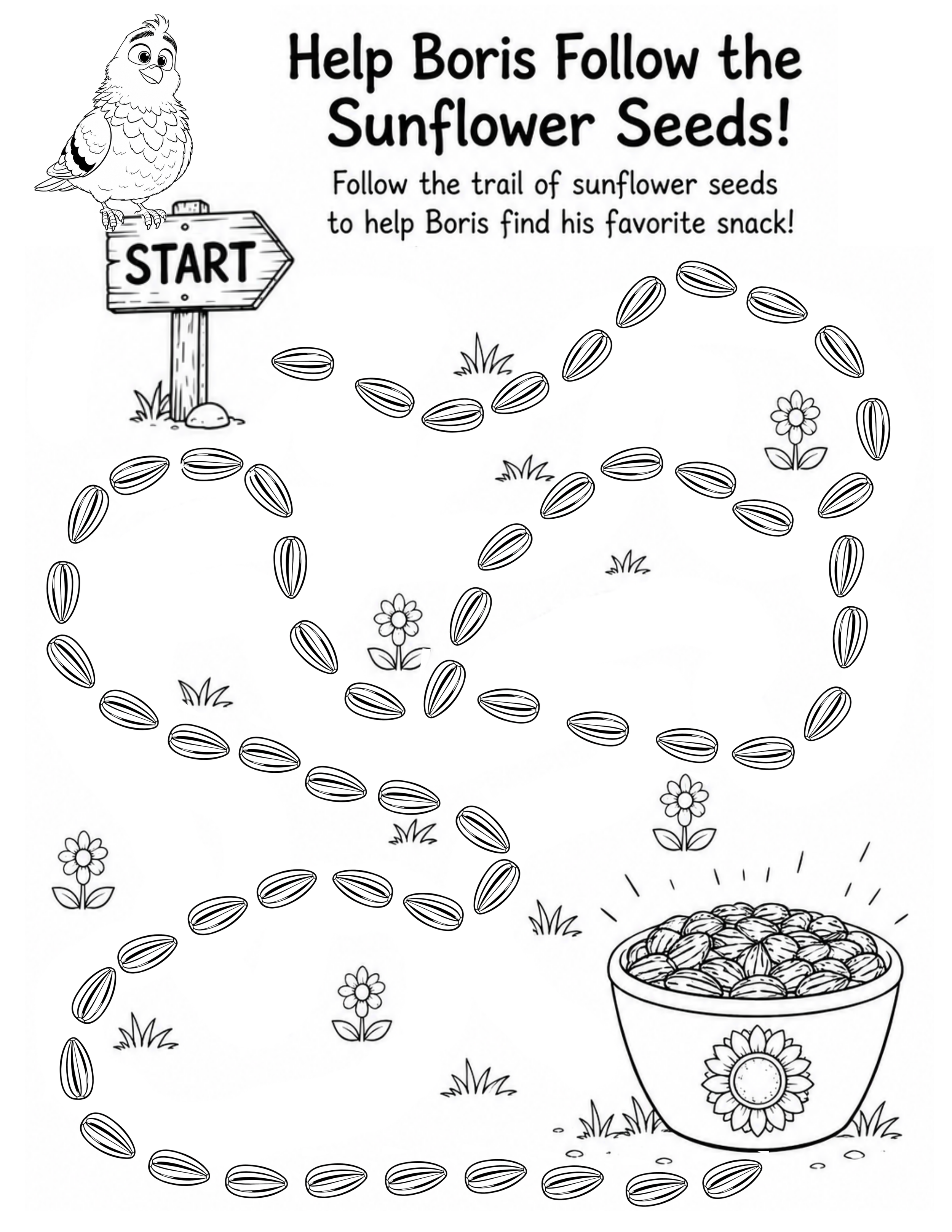Boris Sunflower Seed Maze Activity Sheet By Story Patch Books