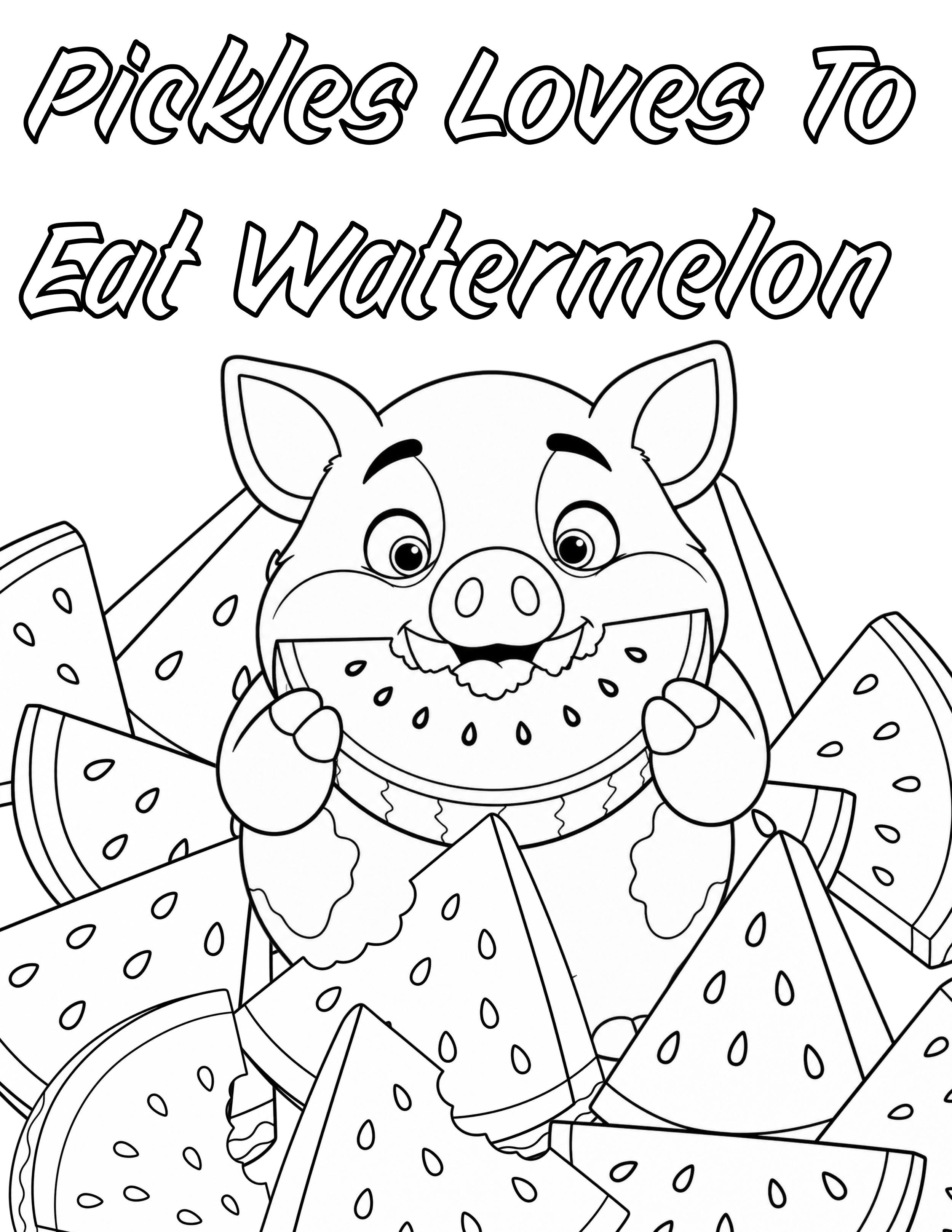 Pickles Eating Watermelon Coloring Sheet