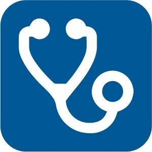 Blue icon of a stethoscope