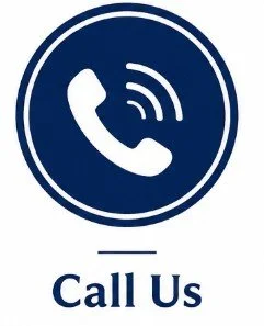 A blue circular icon with a white telephone receiver and sound waves, with the text 'Call Us' below.