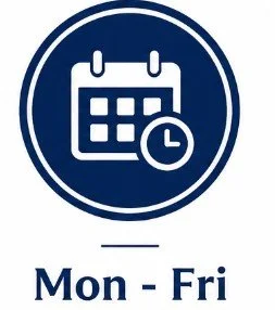 Calendar icon showing Monday through Friday with a clock symbol.