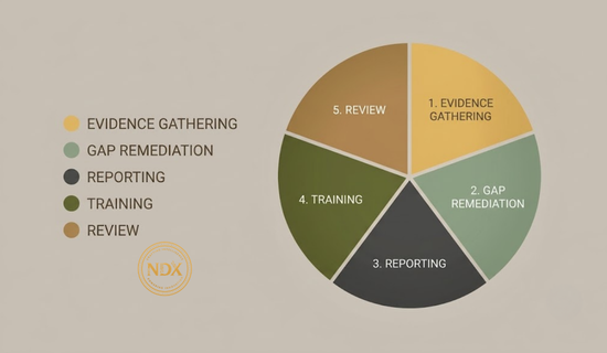 A pie chart breaking down where most compliance team time is typically spent.