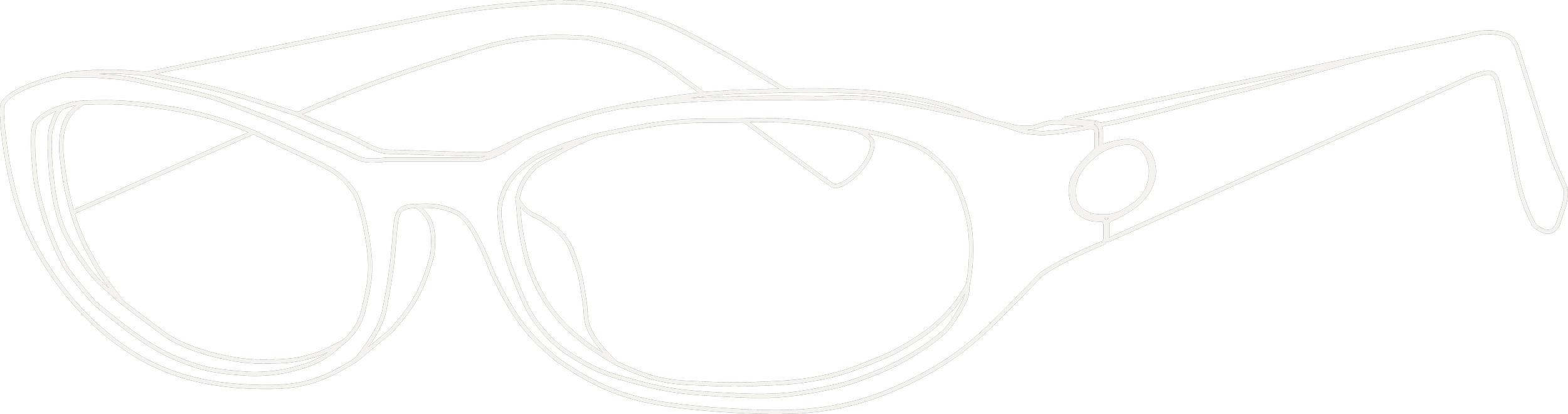 Line drawing of sunglasses with a thick frame and dark lenses.