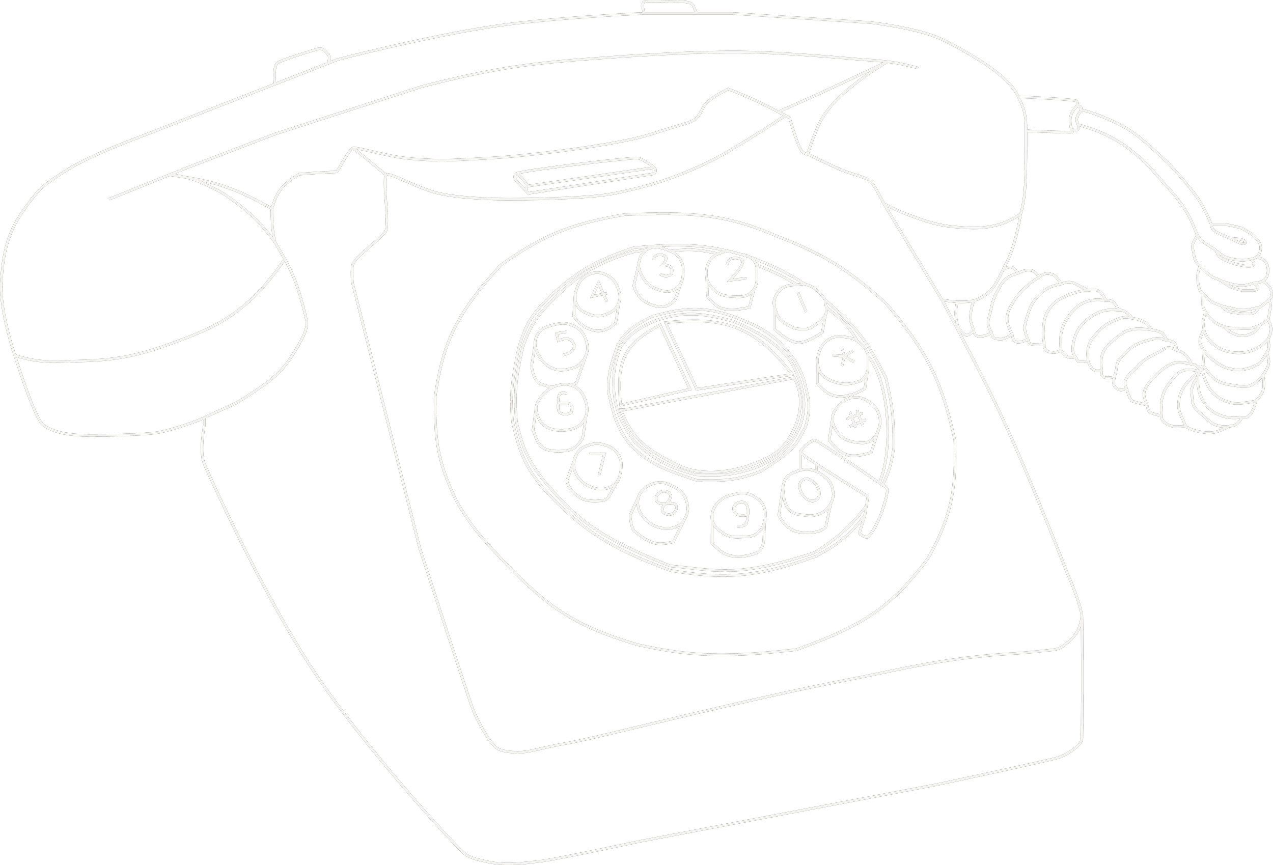 Outline drawing of a rotary dial telephone placed on a surface.