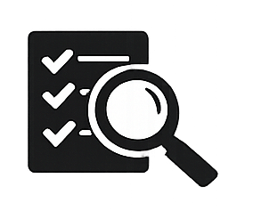 Checklist with three checkmarks and a magnifying glass