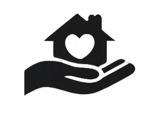 A hand holding a house with a heart inside it.