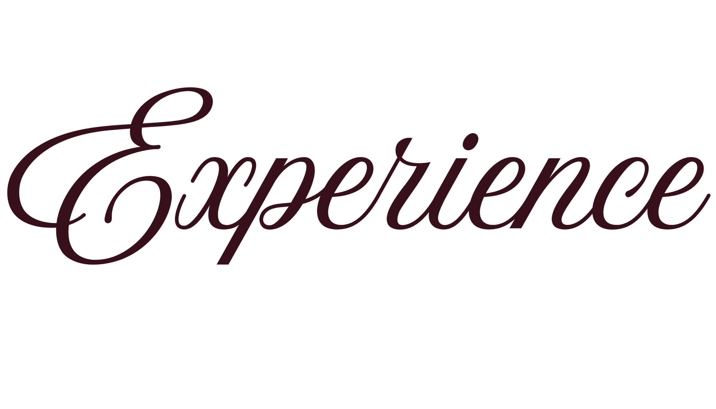The word 'Experience' written in cursive, dark red font on a black background.
