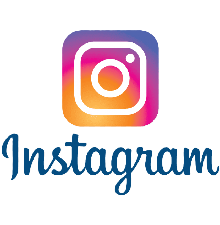 Instagram logo with colorful gradient background and 'Instagram' text below
