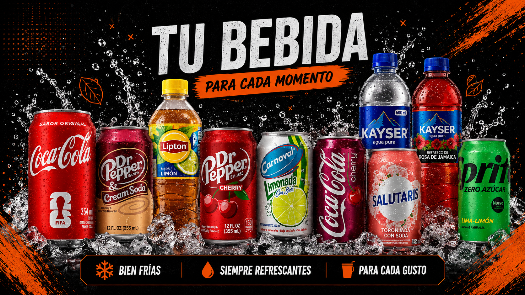 Variedad de bebidas Wings Time Guatemala.
